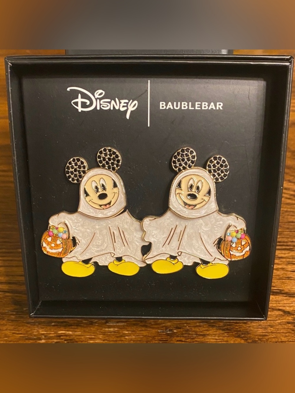 BaubleBar Disney Mickey Mouse Ghost Halloween Earrings Rhinestone Trick Treat